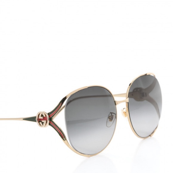 New - GUCCI OVAL SUNGLASSES GG0225S 001 GOLD 63MM 0225 - Picture 6 of 12